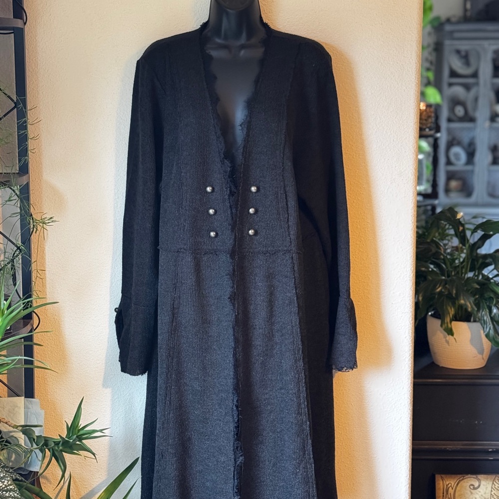 Vocal USA Black Long Coat with Lace Trim